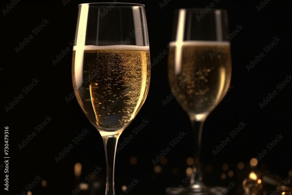 glass of champagne in a mirror image Glass of champagne, on black background. glass of champagne in a mirror image Glass of champagne, on black background.
