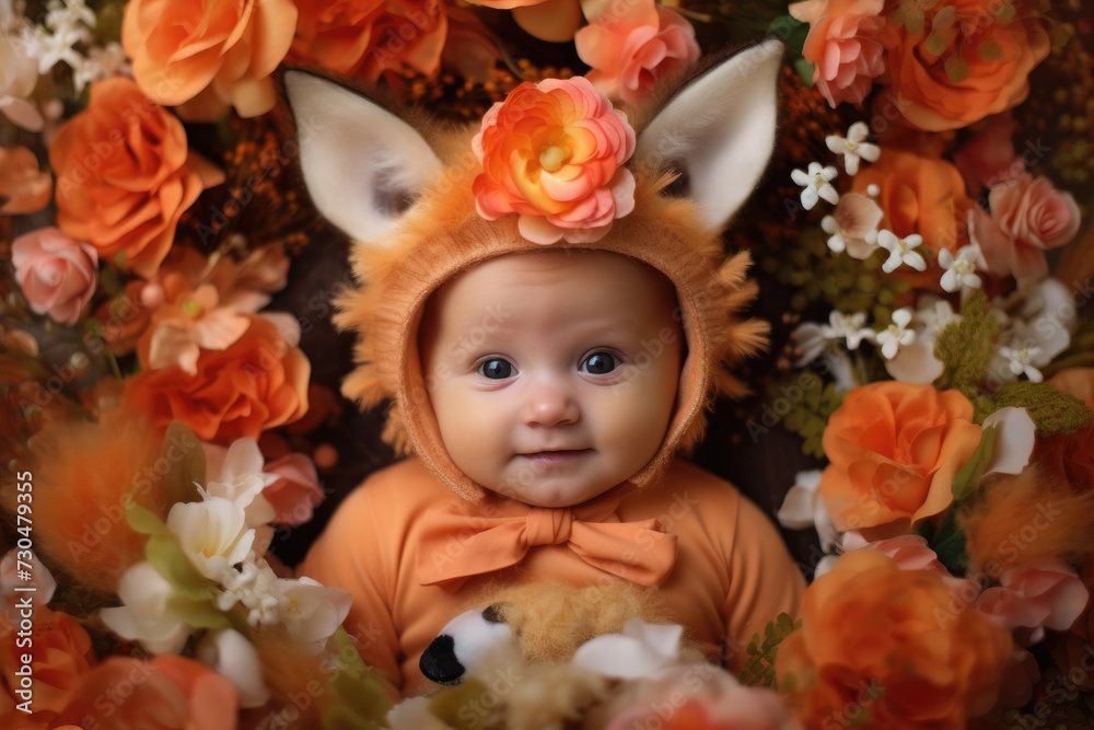 Fototapeta premium baby fox in flowers as a baby sloth