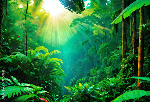 Tropical Rainforest. Jungle. Greenery. Lush. Biodiverse. Nature. Wildlife. Flora. Fauna. Dense. Canopy. Ecosystem. Exotic. Humid. Vibrant. Tropical Climate. AI Generated. © Say it with silence.