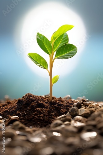 Green seedling illustrating concept of new life and investment in a business