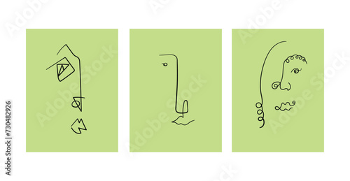 Modern abstract line minimalistic women faces. Vector 10 eps illustrations design