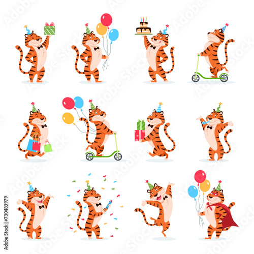 Photography Cartoon Birthday tigers set on white background