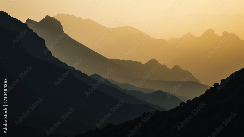 The mysterious shadows cast by the mountains against a dusky backdrop.
