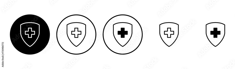 Health insurance icon set. Insurance health document icon Health insurance icon set. Insurance health document icon