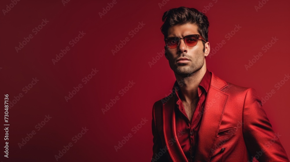a confident man in an elegant pose, framed by an energetic red background generative ai a confident man in an elegant pose, framed by an energetic red background generative ai