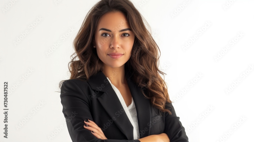 professional woman in a concentrated pose, in front of a clean white background generative ai professional woman in a concentrated pose, in front of a clean white background generative ai