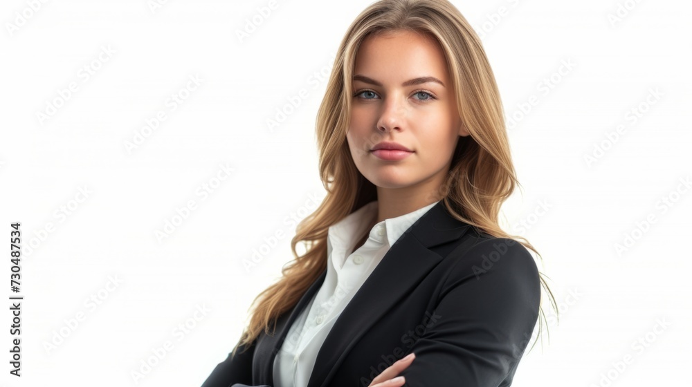 professional woman in a concentrated pose, in front of a clean white background generative ai professional woman in a concentrated pose, in front of a clean white background generative ai
