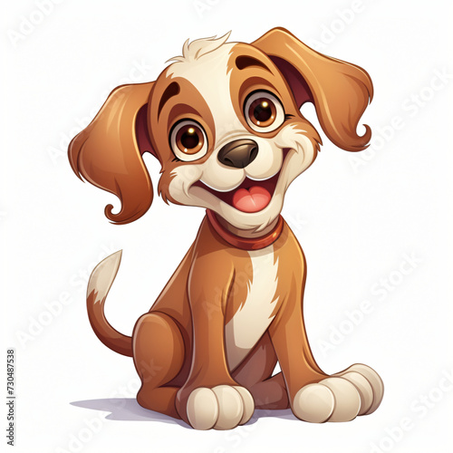 Cheerful Cute Dog on White Background - Cartoon Illustration