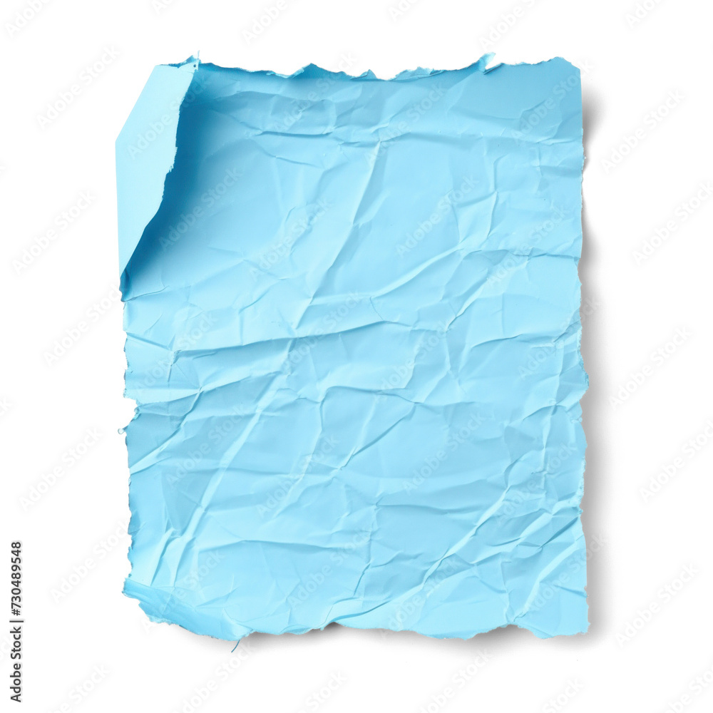 Crumpled Blue Paper Texture png file of isolated cutout object with shadow on transparent background.