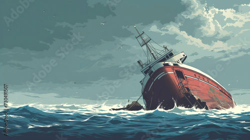 An illustration of a sinking ship serves as a cautionary reminder of the potential risks and losses ociated with grain shipping and the importance of having reliable insurance