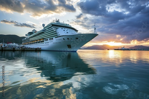 Cruise liner at sea during sunset © InfiniteStudio