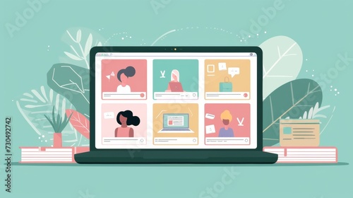 Closeup of a laptop screen displaying a collaborative learning platform with multiple tabs open to different discussion forums and resources.
