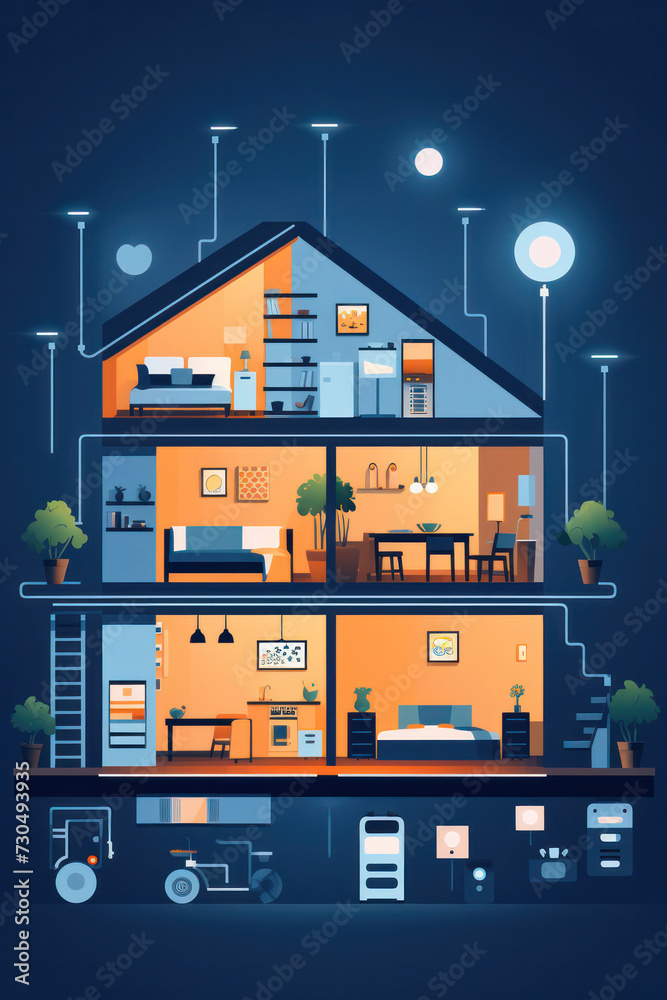 Modern Smart Home: An Illustrated Isometric Design for Digital Control and Security System