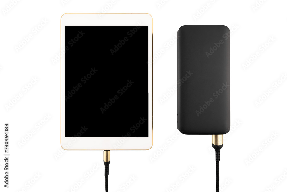 tablet and portable battery close-up tablet and portable battery close-up