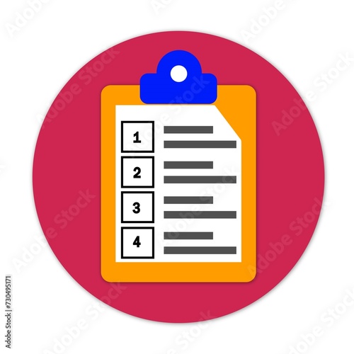 Clipboard with a checklist on a purple and pink background.