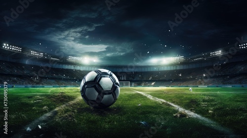 Soccer ball on the green field © Michael