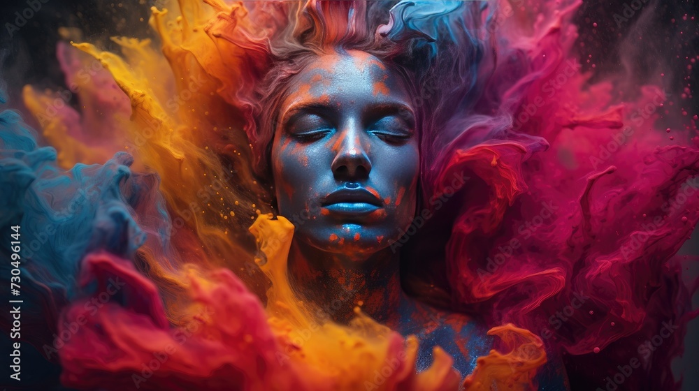 Human head is made by colorful powder