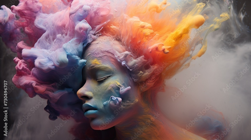 Human head is made by colorful powder