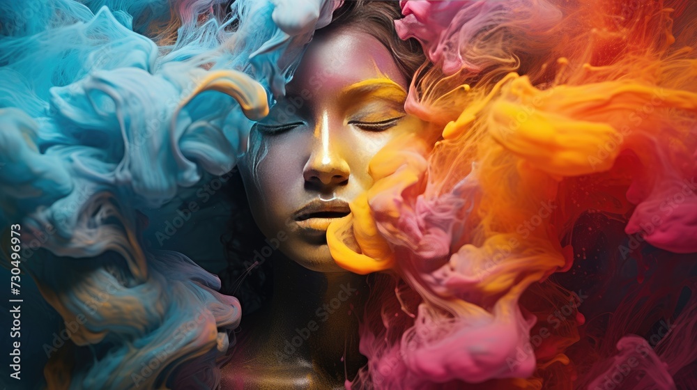 Human head is made by colorful powder