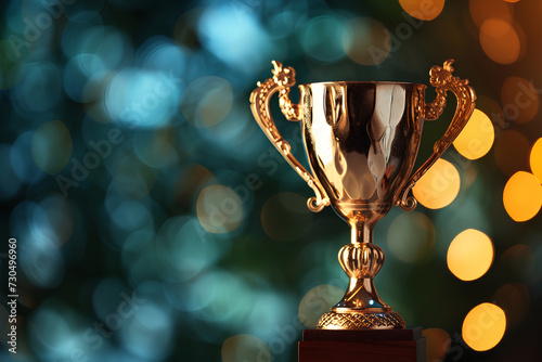 An illustration of a trophy, representing competitiveness and victory, set against a bokeh background to evoke a sense of achievement and celebration.