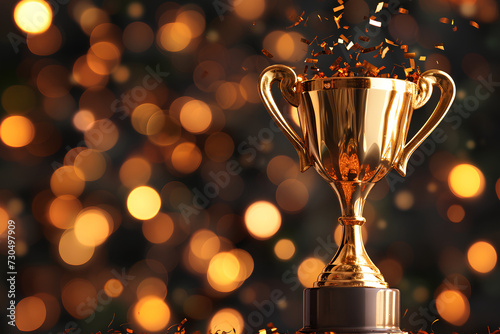 An illustration of a trophy, representing competitiveness and victory, set against a bokeh background to evoke a sense of achievement and celebration.