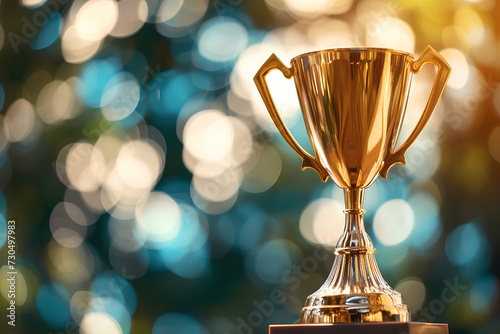 An illustration of a trophy, representing competitiveness and victory, set against a bokeh background to evoke a sense of achievement and celebration.