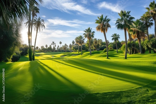 A palm tree lined golf course photo