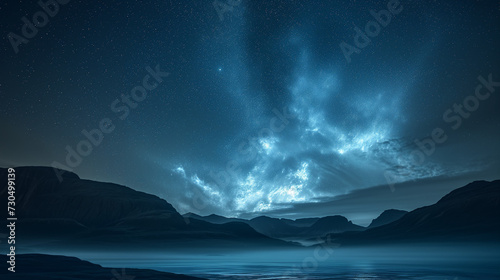 Noctilucent clouds are visible in the night sky, emitting a dazzling soft blue light, creating a majestic view among the sparkling stars, Ai generated Images © mohammad