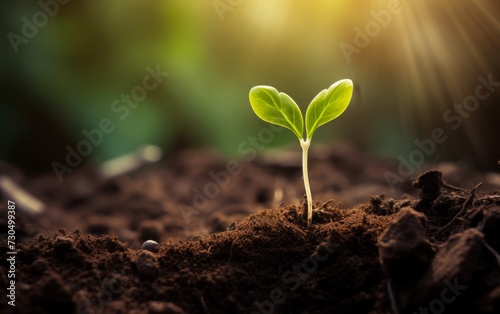 Green sprout growing from ground, new or start or beginning con