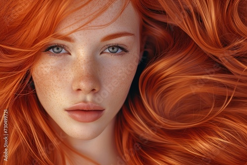 Gorgeous model with glossy close up red hair