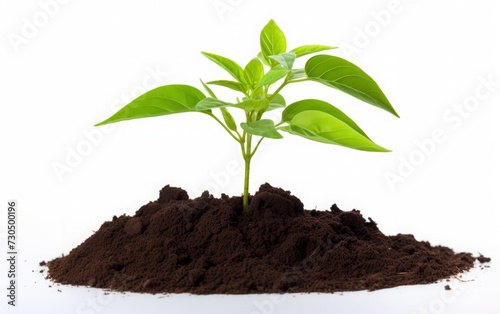 A plant growing in soil, isolated against a white background
