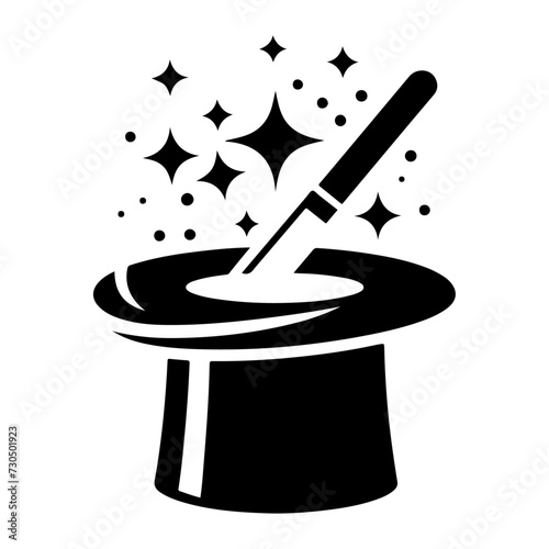 minimal Retro magician Hat icon, clipart, symbol, black color silhouette