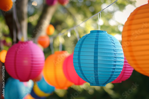 Some colorful paper lanterns festoon party Chinese new year decoration for celebrate spring festival