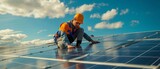 Rooftop Solar Panel Installation: Man at Work

