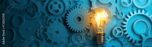 Illuminating light bulb and gears, business life concept