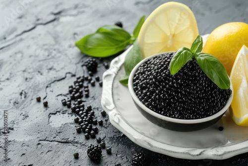 Caviar on white plate and background