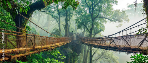 archaic suspension bridge crossing the jungle photo