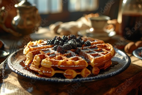 Delicious waffles with choc...