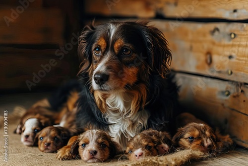 Dog feeding her newborn puppies © FrankBoston