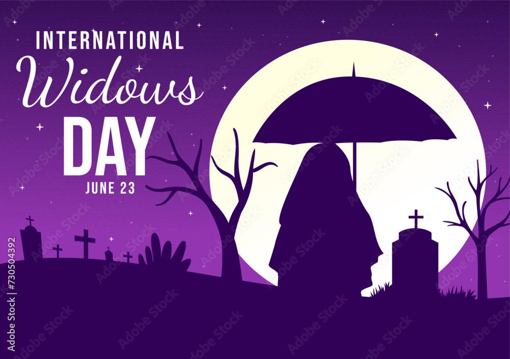 International Widows Day Vector Illustration on 23 June with Woman Mourns and Injustice Faced by Widow in Flat Cartoon Background Design