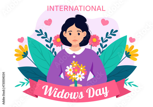 International Widows Day Vector Illustration on 23 June with Woman Mourns and Injustice Faced by Widow in Flat Cartoon Background Design