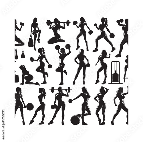 Collection of fitness woman silhouettes