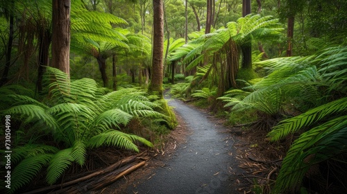 Gorgeous trail through lush rainforest in Tasmania s Peninsula.