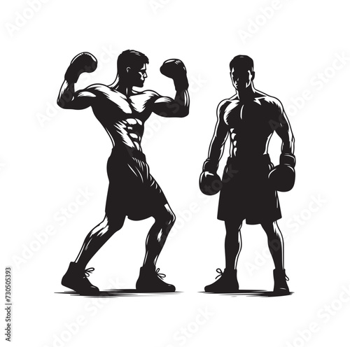 A boxer stands with a pose vector silhouette