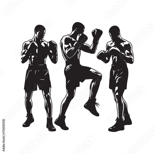A boxer stands with a pose vector silhouette