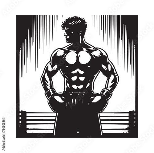 A boxer stands with a pose vector silhouette