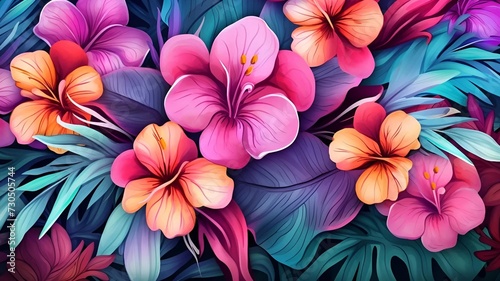 realistic flowers nature background foliage style