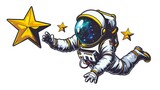 Astronaut flying and holding star flat cartoon on white background --ar 16:9 --v 6
