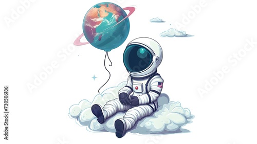 Cute astronaut floating with balloon cartoon vector icon illustration. science technology icon concept isolated premium flat cartoon on white background --ar 16:9 --v 6 © irawan