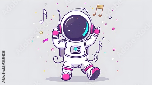 Cute astronaut listening music cartoon vector icon illustration. science technology icon concept isolated premium flat cartoon on white background --ar 16:9 --v 6 © irawan